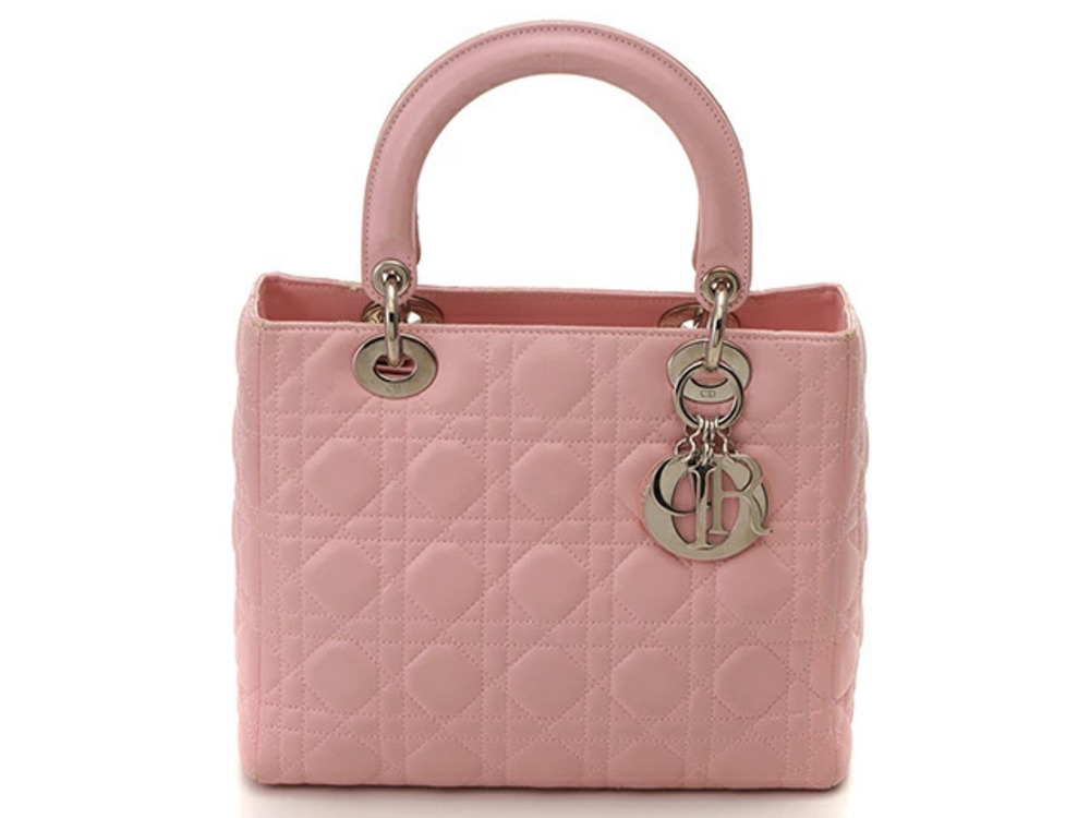 Christian Dior Lady Cannage Handbag Pink Calfskin